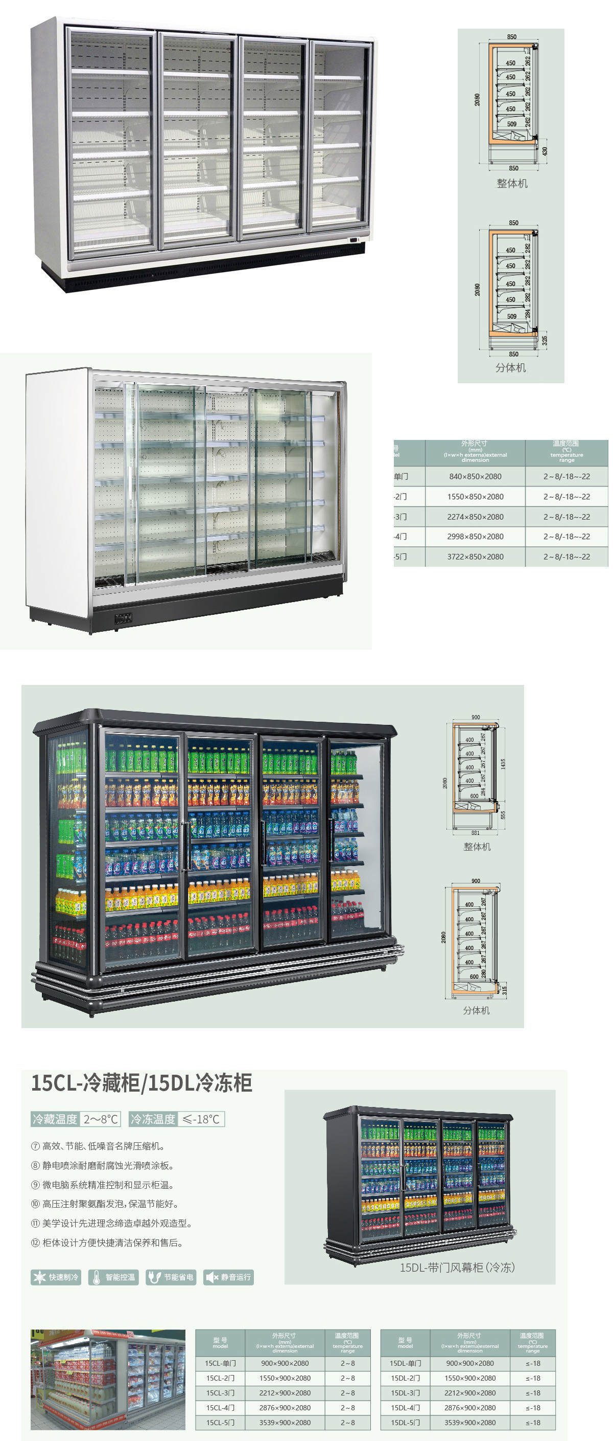 Supermarket Big capacity  Multideck Open Cabinet Chiller Fruit Vegetable Display Showcase Refrigerator