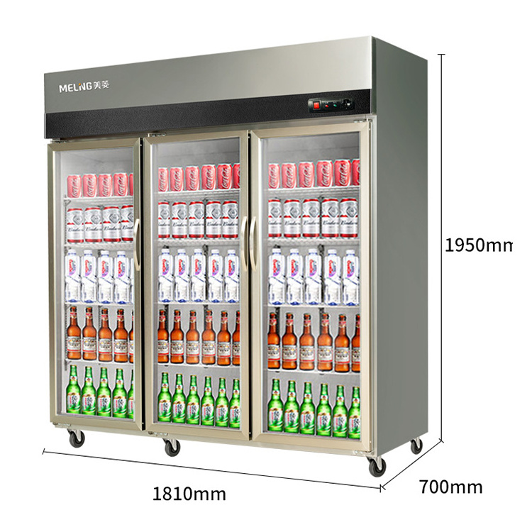 3 Door Glass Door Chiller Stainless Steel Led Light Beer Bar Display Drink refrigerators fridge