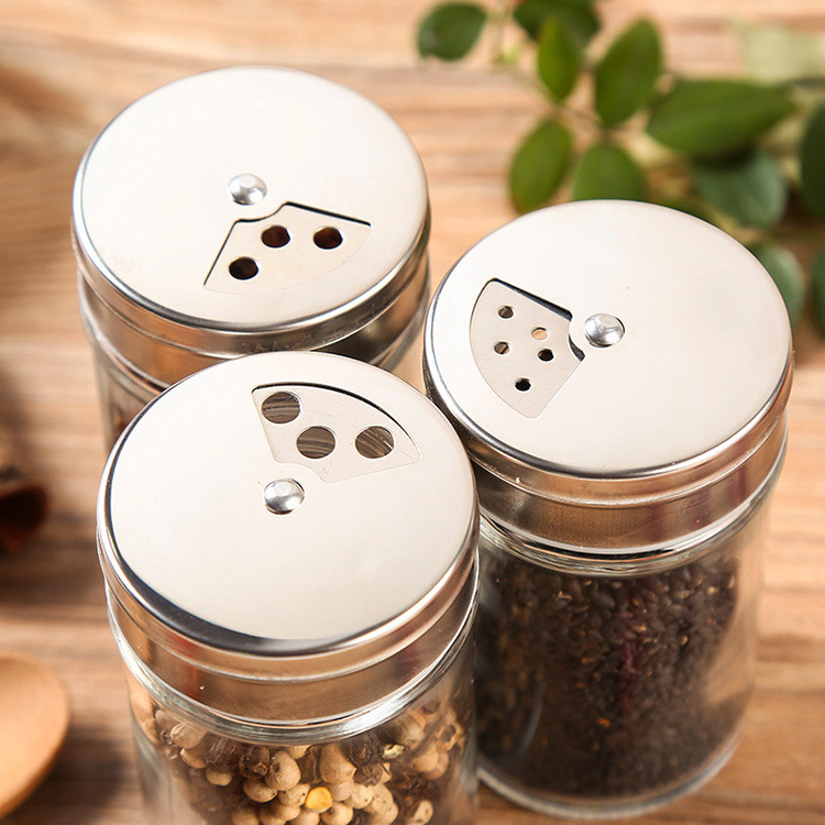 High quality 80ml Small Glass Spice Jar with Stainless Steel Lids