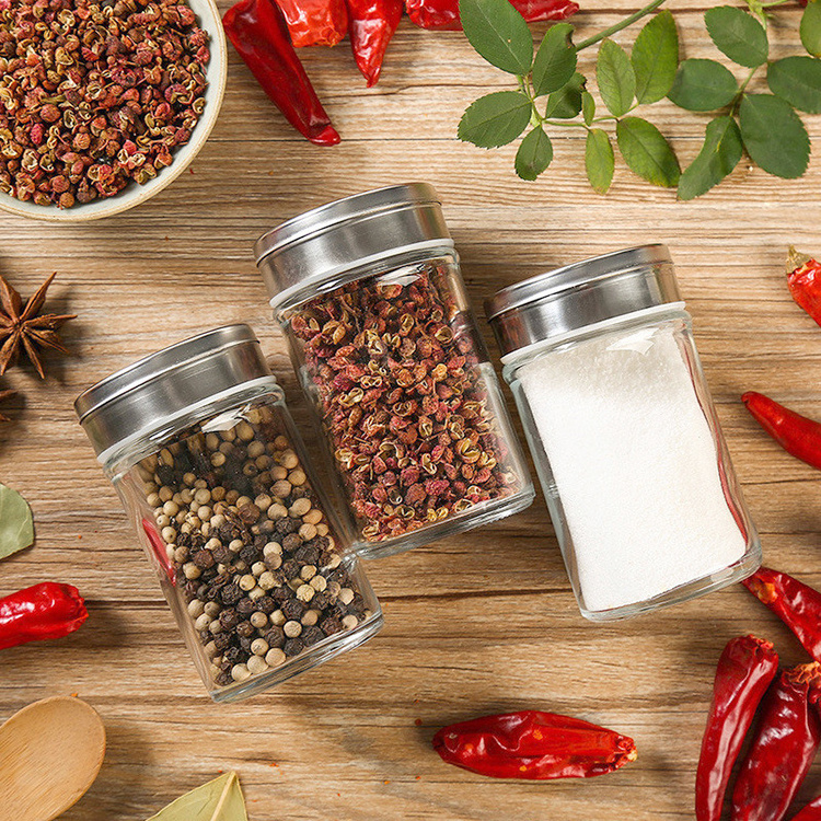 High quality 80ml Small Glass Spice Jar with Stainless Steel Lids