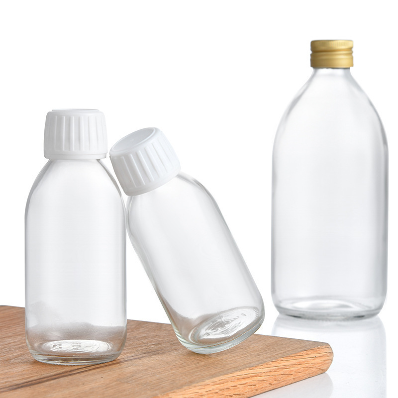 Empty Clear Oral Liquid Glass Bottle 30ml 60ml 100ml 300ml Round Potion Syrup Glass Bottle