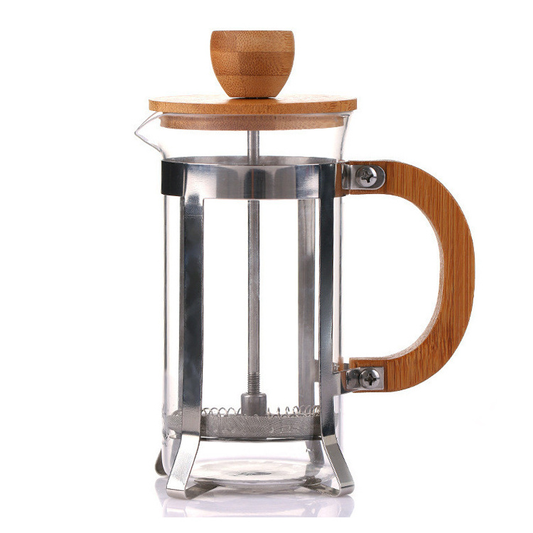 Portable stainless steel glass french press cold brew coffee maker with bamboo lid