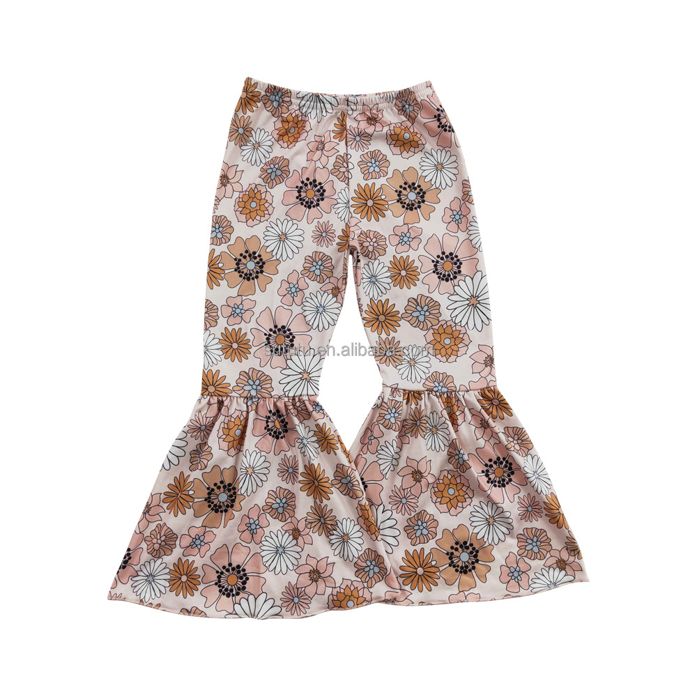 2023 Children Girls Spring High Quality Clothing Kids Cow  Bell Bottom Flared Trousers Baby Girls Ruffle Pants