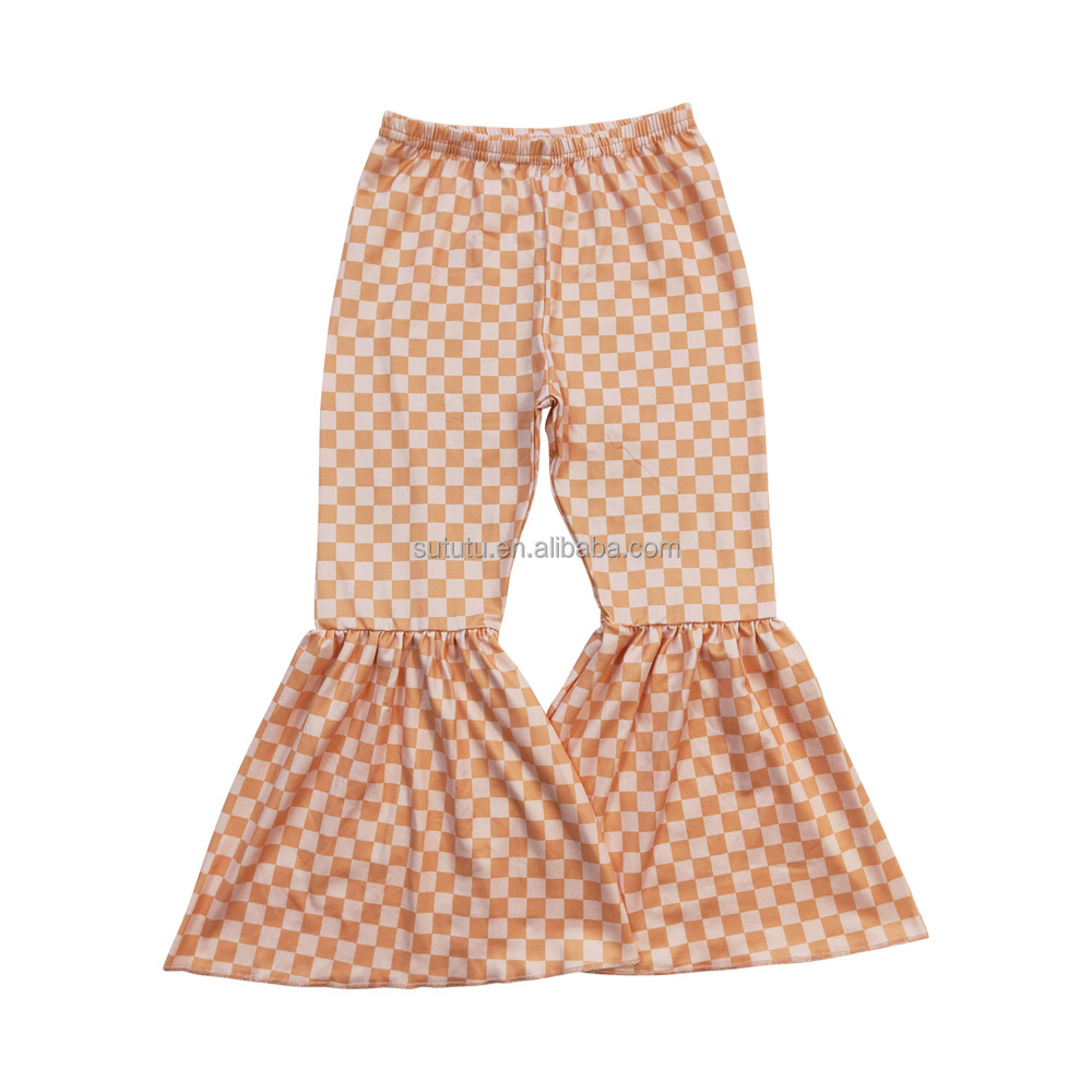 2023 Children Girls Spring High Quality Clothing Kids Cow  Bell Bottom Flared Trousers Baby Girls Ruffle Pants