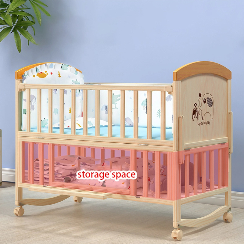 Adjustable wooden luxury cot diaper hanging storage bag organizer beds cribs baby crib for babies