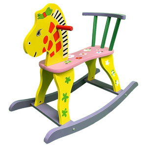 Wood mini educational toys handles decor unicorn toy wooden kids baby rocking horse  for children