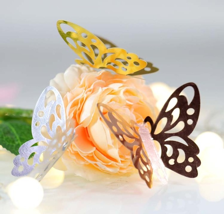 Laser Cut Wall Decoration Wedding Party Housewares Mirror Golden 3D Butterfly Wall Sticker