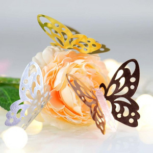 Laser Cut Wall Decoration Wedding Party Housewares Mirror Golden 3D Butterfly Wall Sticker