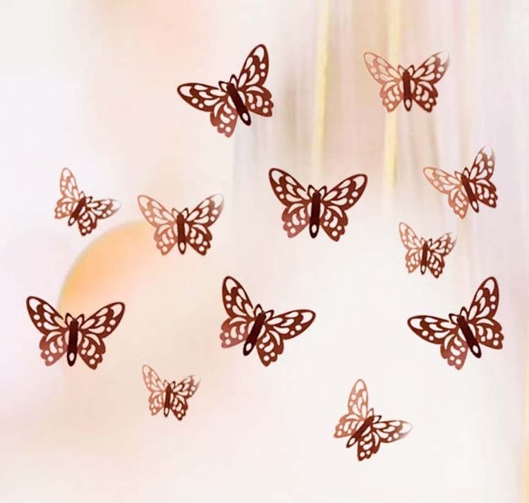 Laser Cut Wall Decoration Wedding Party Housewares Mirror Golden 3D Butterfly Wall Sticker