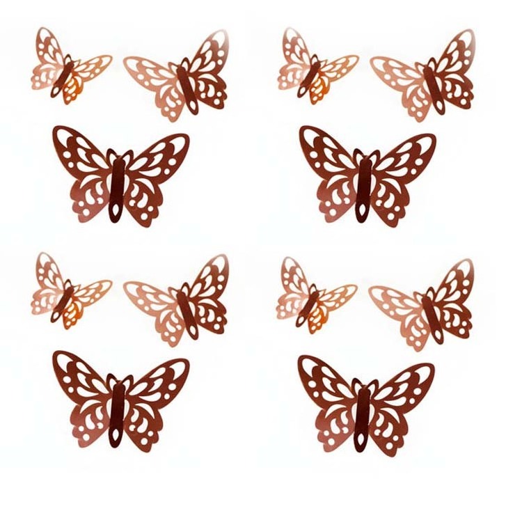 Laser Cut Wall Decoration Wedding Party Housewares Mirror Golden 3D Butterfly Wall Sticker