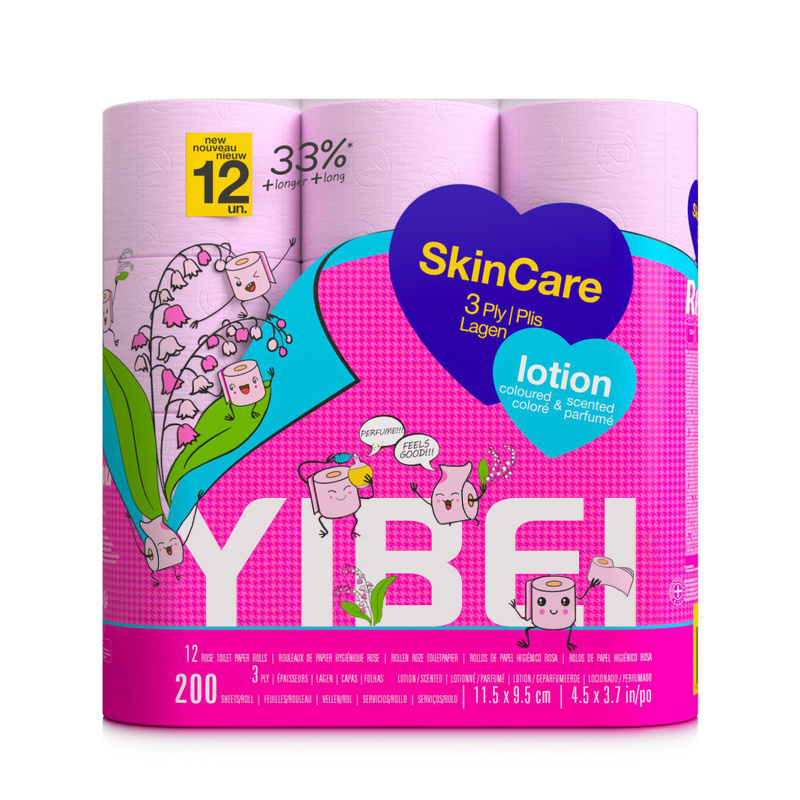 OEM Custom Brand 200sheets 3ply Colored Pink Toilet Paper with Fragrance