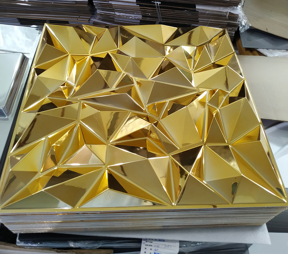 Diamond Metallic Silver Gold PVC 3D Wall Panel for project decoration ...