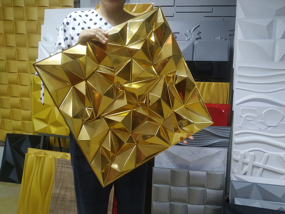 Diamond Metallic Silver Gold PVC 3D Wall Panel for project decoration ...