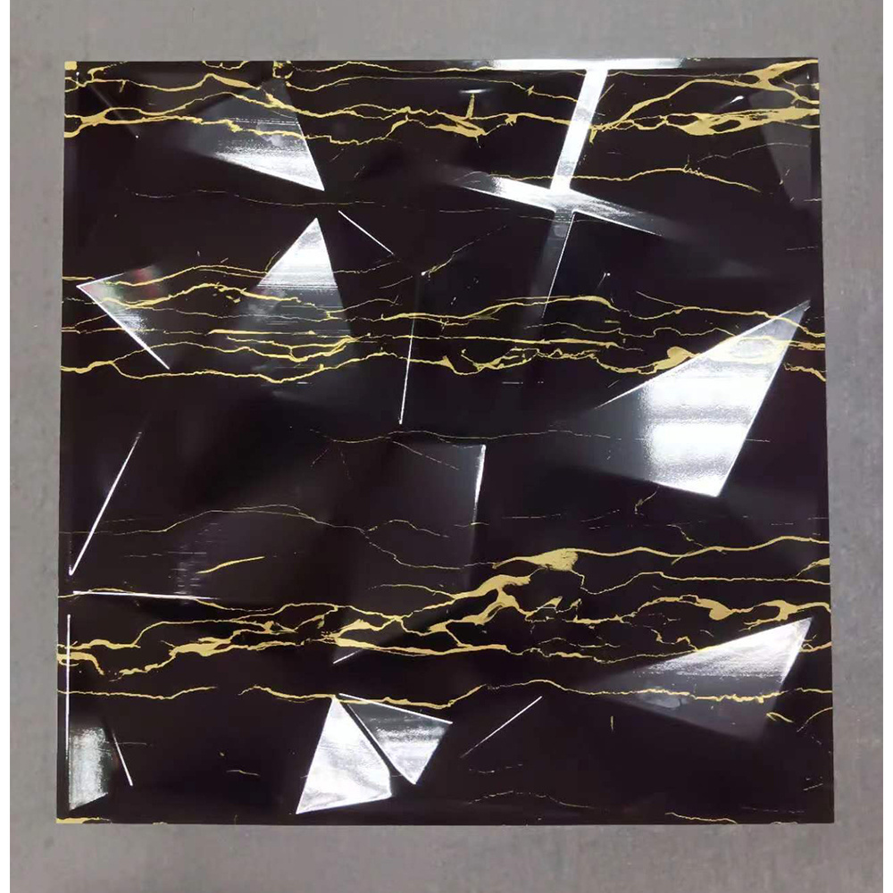 High quality glossy black marbled pvc 3d wall panel three-dimensional interior wall decorate easy installation