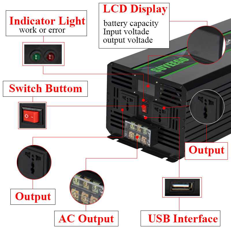 SUYEEGO inverter 5000w 1000W-6000W 12V/24V/48V power board one solar hybrid inverter air conditioner inverter