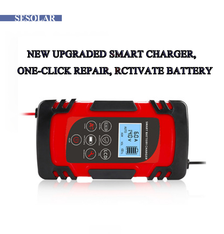 Suyeego 12v 24v Automatic Portable Car Battery Charger Motorcycle pulse Repair Trickle Charger for GEL AGM Lead Acid Battery