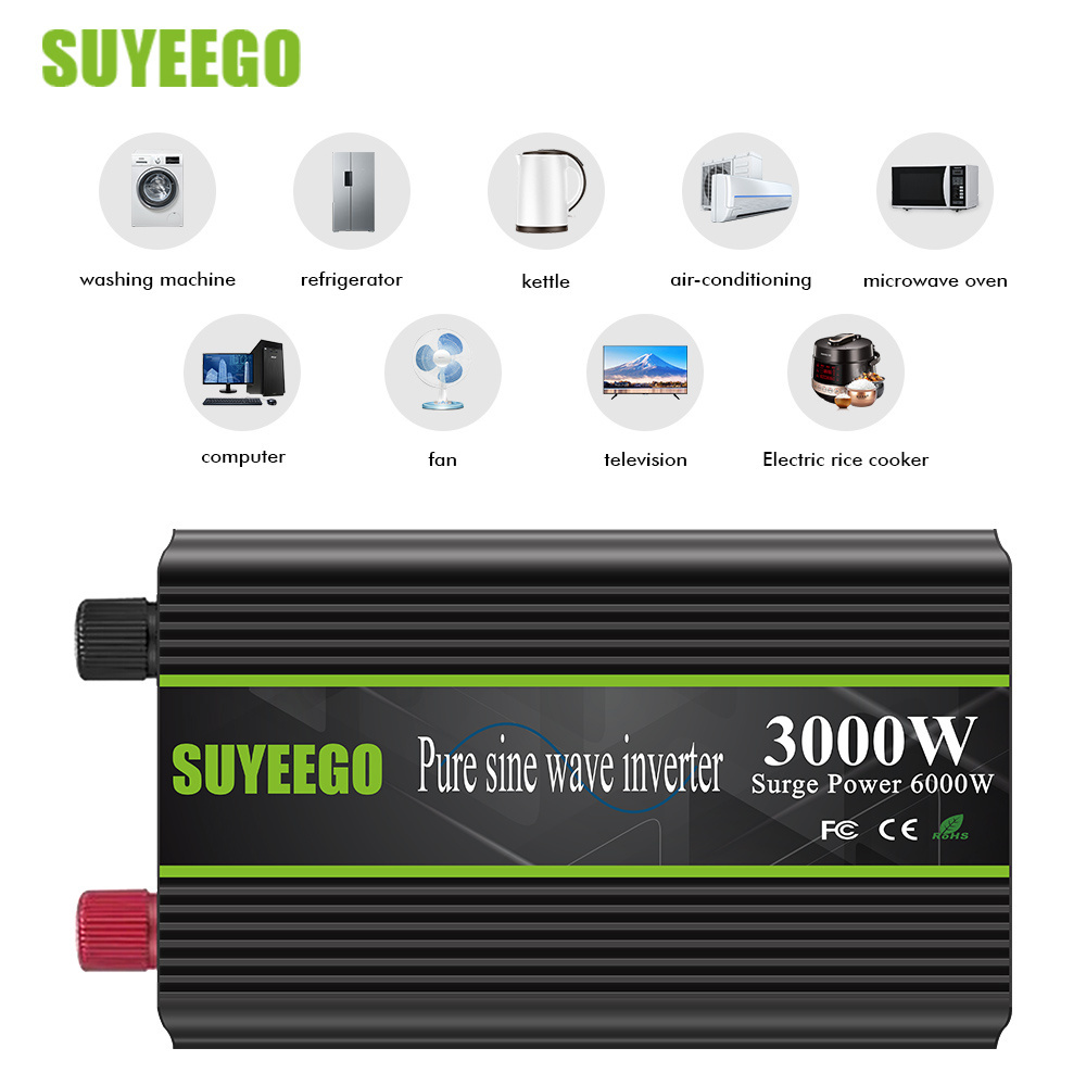 SUYEEGO New Model Inversor DC 12V 24V To AC 110V 220V 230V 240V 3KW 3000W Off Grid Pure Sine Wave Power Inverters