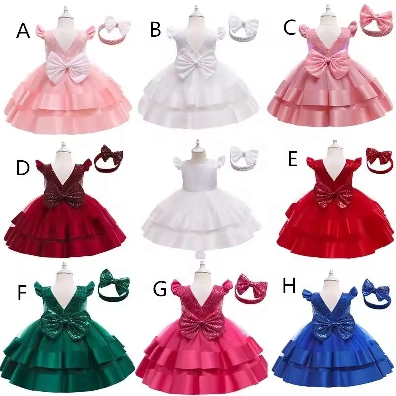 Girls Christmas Flower Lace Embroidery Dress Kids Dress Girls Princess Party Wholesale Children's Clothing