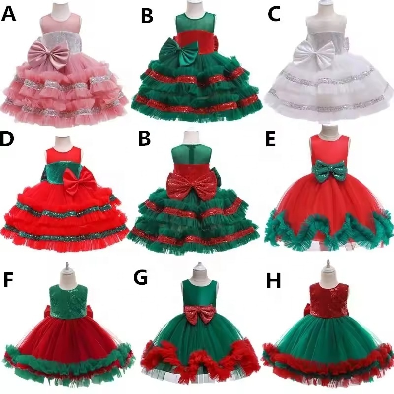 Girls Christmas Flower Lace Embroidery Dress Kids Dress Girls Princess Party Wholesale Children's Clothing