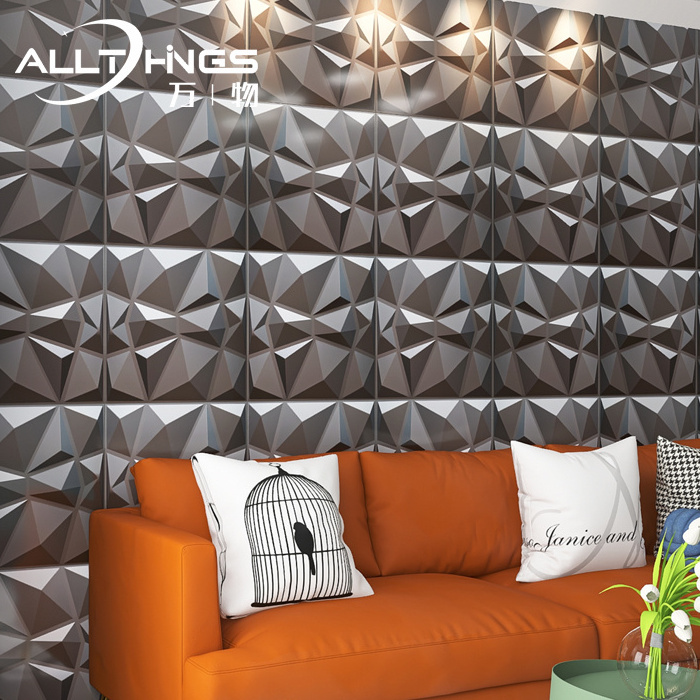 Durable and easy to install Black Diamend Shape 3D PVC Wall Panel /Sticker For Wall Decoration