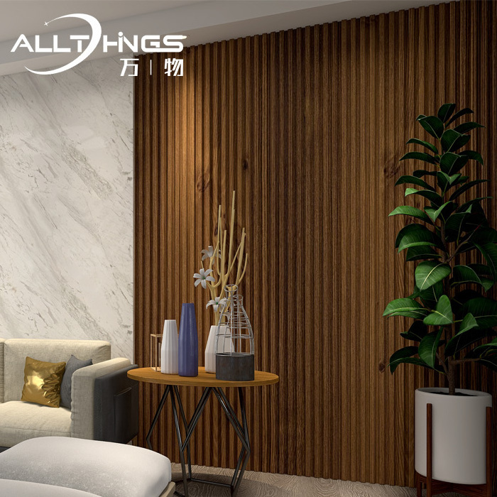 Luxury villa hotel lobby Grille fluted wainscoting cladding faux revestimiento pared wpc flat interior wood slat Wall panels