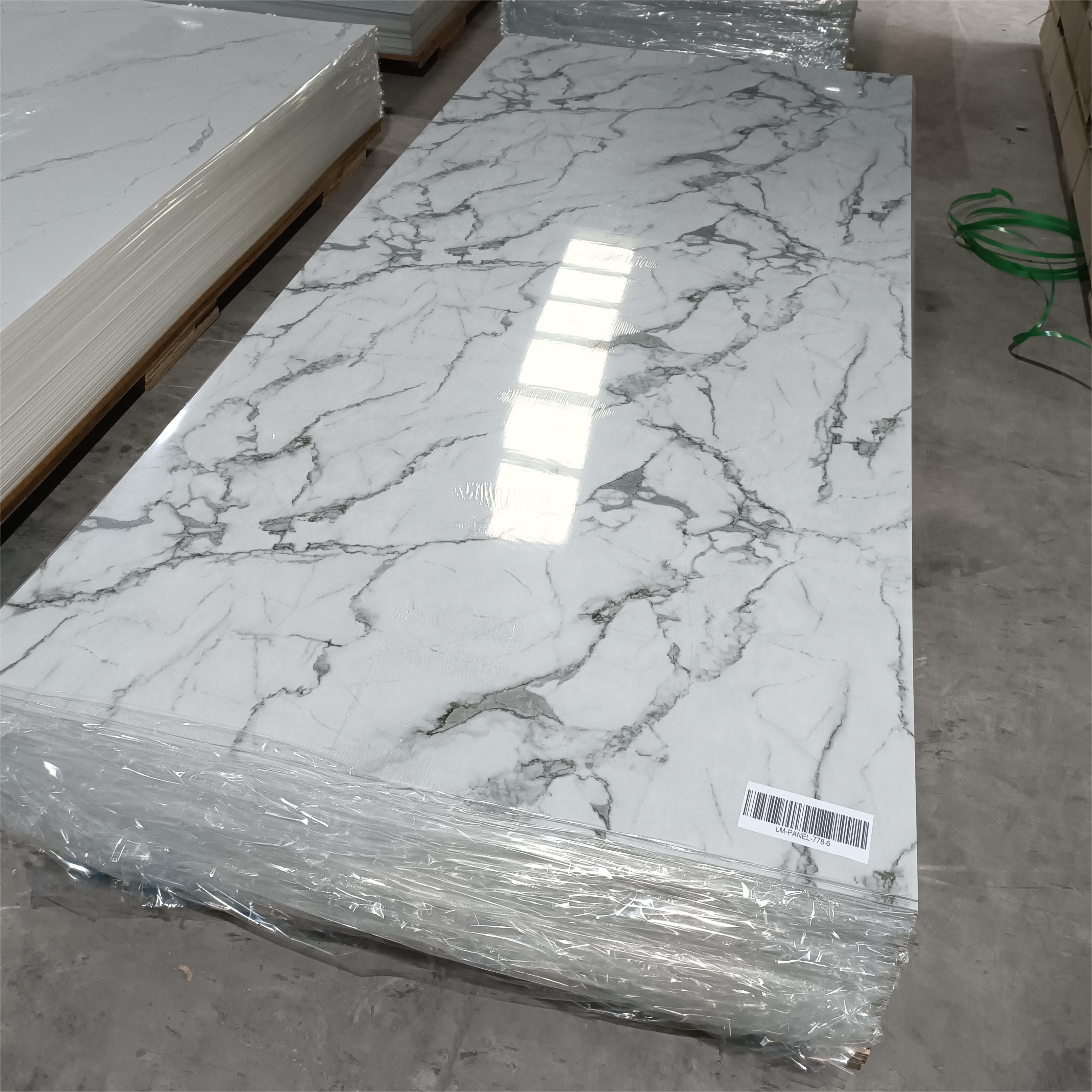 High quality coating kitchen cabinets high gloss uv marble sheet PVC wall panel decorative