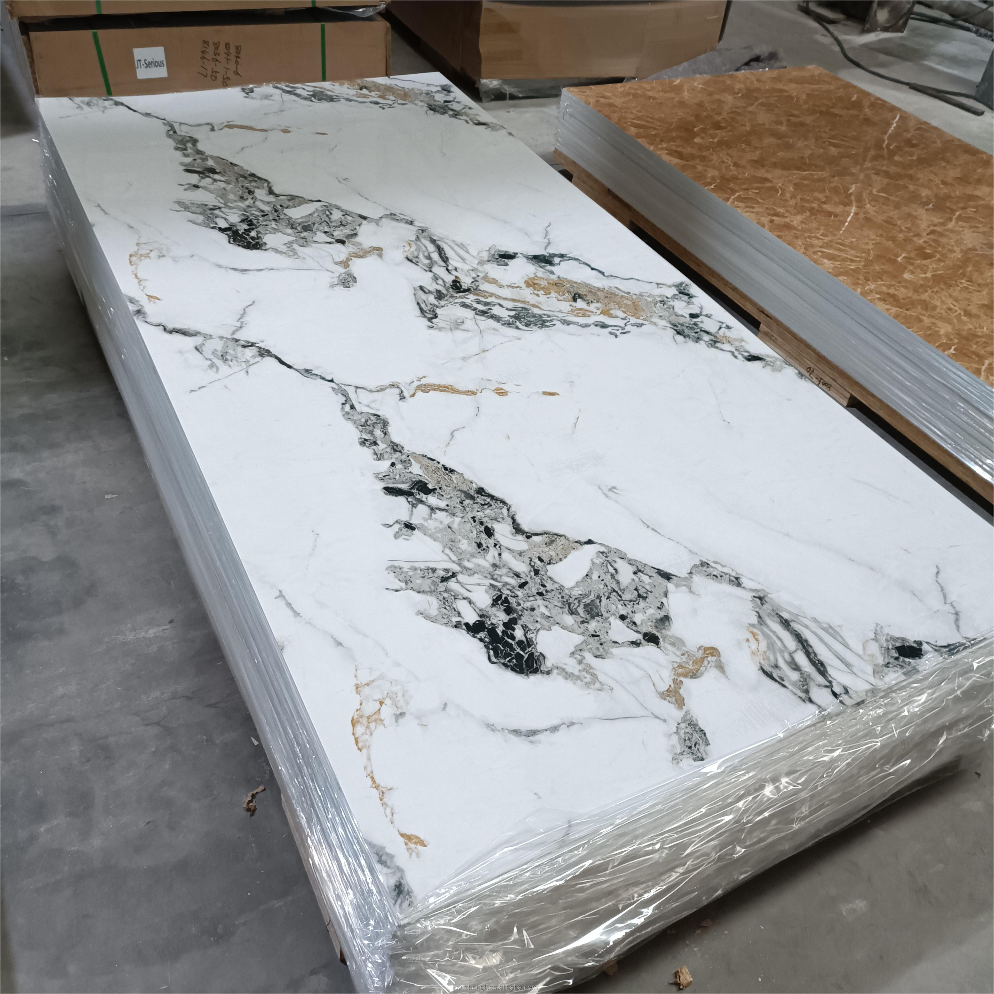 High quality coating kitchen cabinets high gloss uv marble sheet PVC wall panel decorative