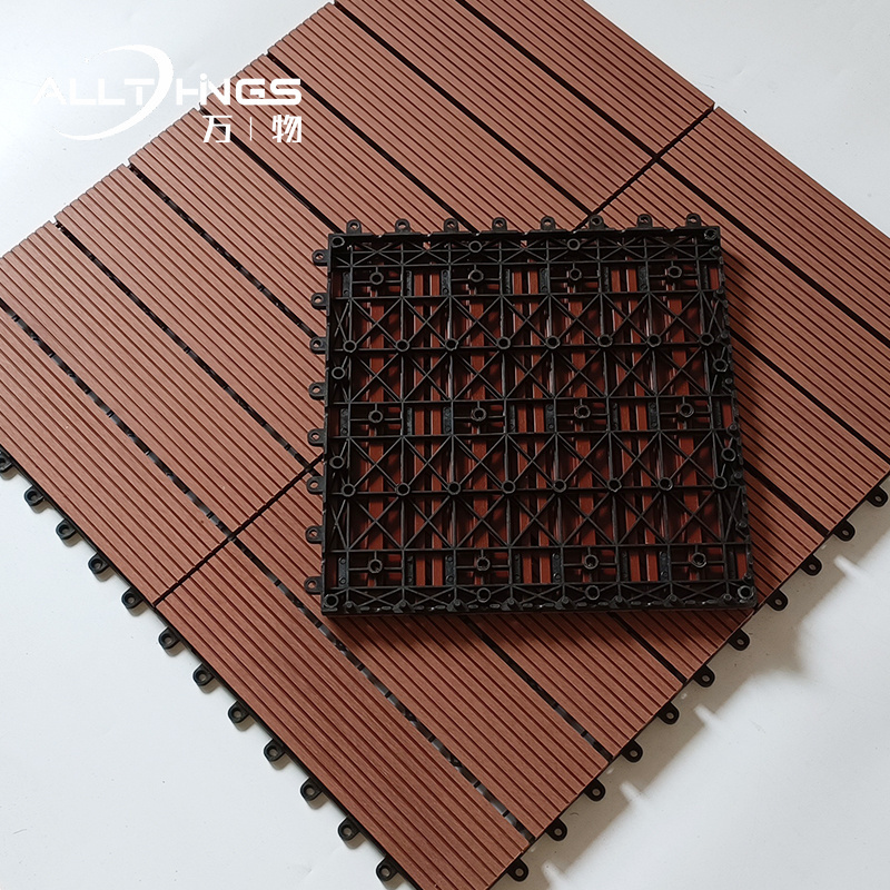 Buckle splicing plastic Wood interlock floor black wpc 30*30cm composite tiles decking outdoor balcony