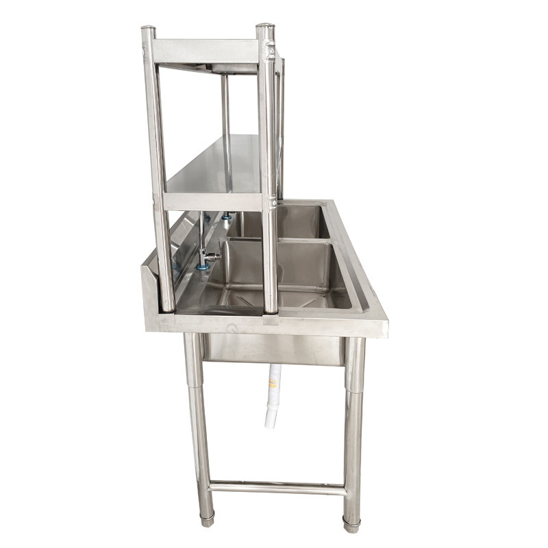 Washing Sink Commercial Double Bowl Sink Square Bowl  Worktable Stainless Steel Kitchen Sink With Stand And Faucet