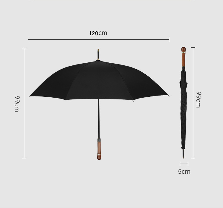 High grade retro wooden handle printable logo umbrella long handle golf umbrella