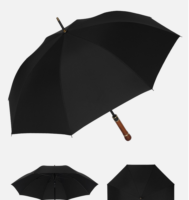 High grade retro wooden handle printable logo umbrella long handle golf umbrella