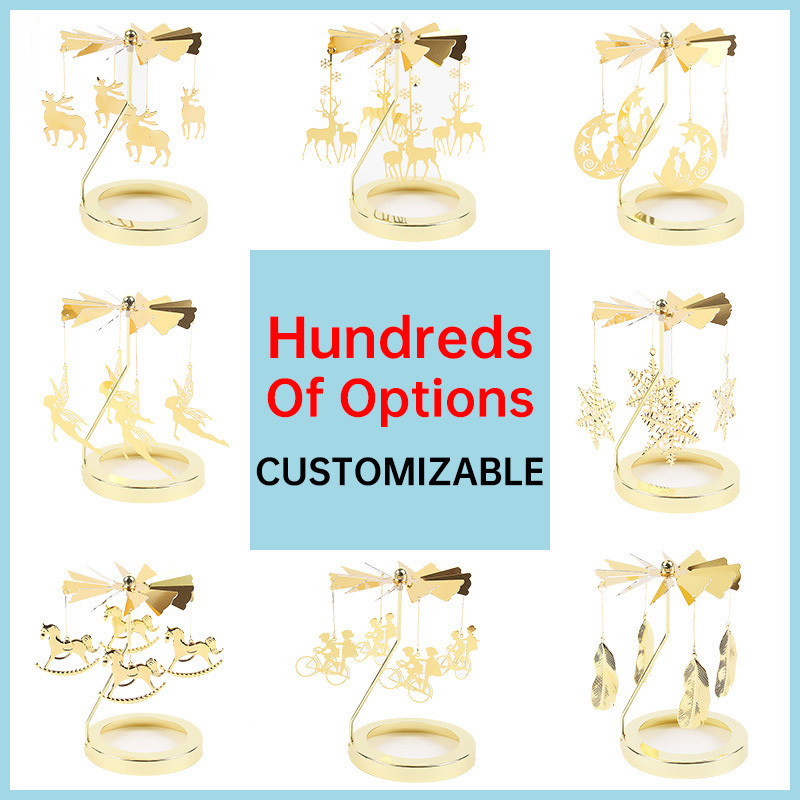 Premium Quality Windmill Rotary Snowflake Angel Butterfly Metal Gold Spinning Carousel Candle Holder Candle Topper Carousel