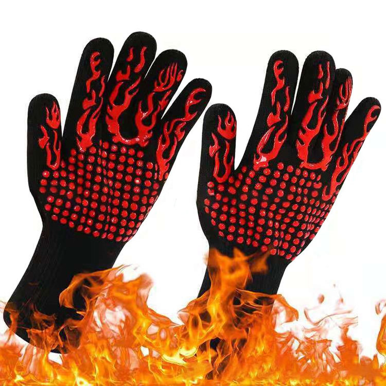 Extreme Heat Resistant Aramid Barbecue Cotton Silicone Oven Mitts Gloves Grill BBQ Glove for Cooking Baking