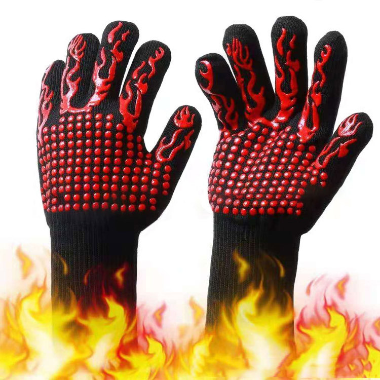 Extreme Heat Resistant Aramid Barbecue Cotton Silicone Oven Mitts Gloves Grill BBQ Glove for Cooking Baking