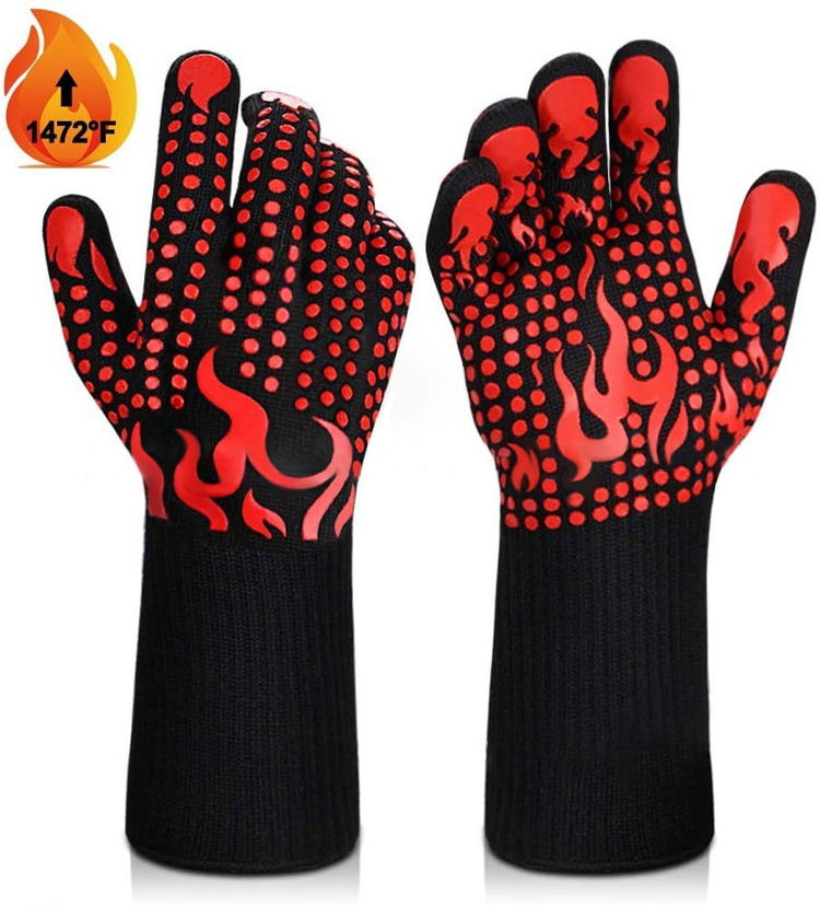 Extreme Heat Resistant Aramid Barbecue Cotton Silicone Oven Mitts Gloves Grill BBQ Glove for Cooking Baking