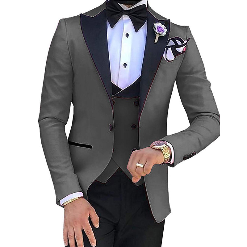 Latest 3 Piece Men Suit Navy Blue Men Formal Prom Suits Slim Fit Wedding Tuxedo for Groom ( Blazer+Vest+Trousers+Bow Tie )