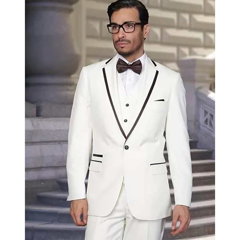 White Slim Groom Wedding Suits Groomsmen Tuxedo for Wedding Formal Blazer 3 Pieces Mens Suits Italian