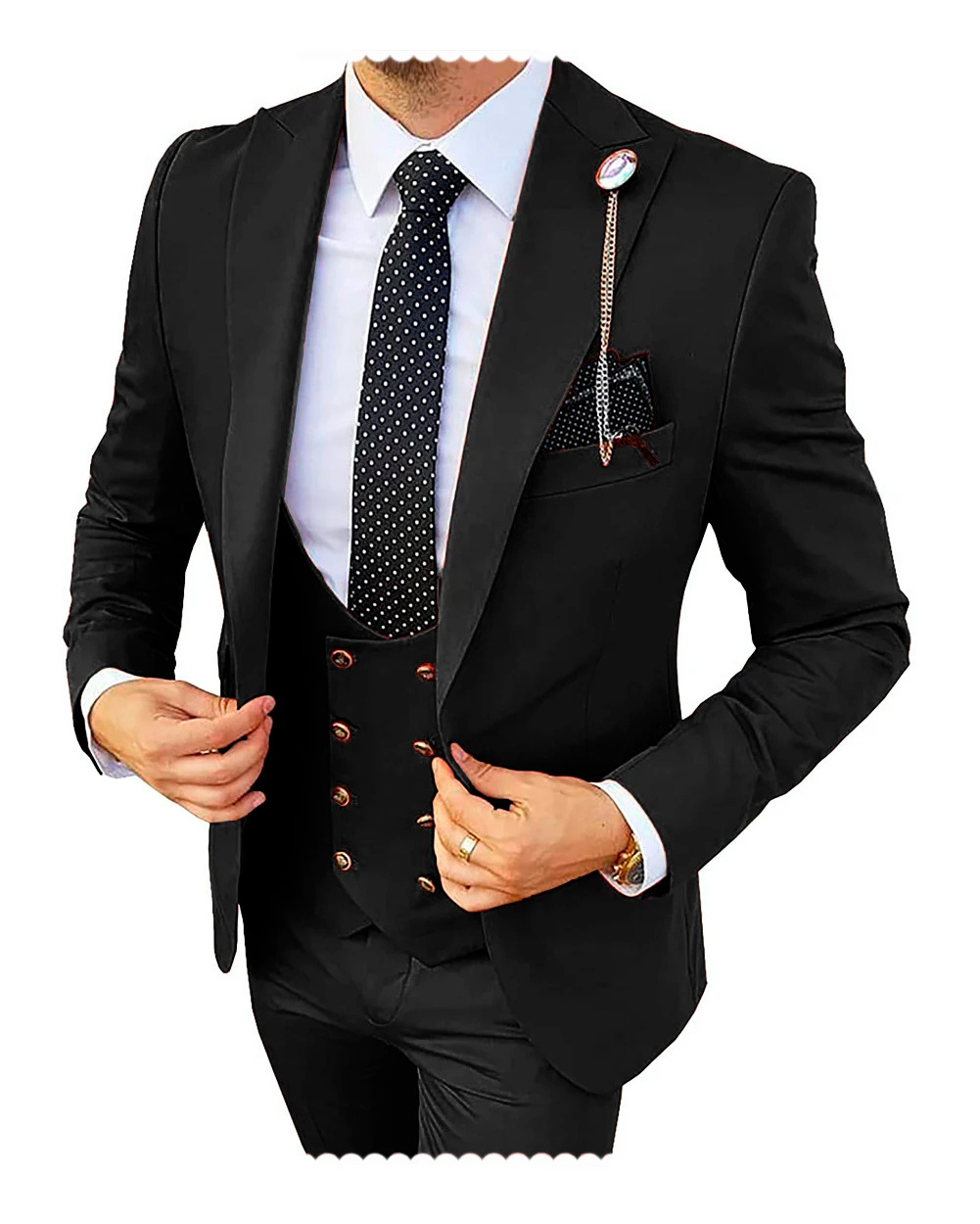 Formal Men 3 Piece Groom Tuxedo Slim Fit Business Suits Champagne Wedding Suit Costume Homme (Blazer+Pants+Vest)