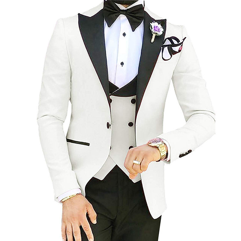 Latest 3 Piece Men Suit Navy Blue Men Formal Prom Suits Slim Fit Wedding Tuxedo for Groom ( Blazer+Vest+Trousers+Bow Tie )