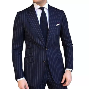 Navy Blue Striped Business Men's Suit for Men 2023 Slim Fit Pinstripe Formal Wedding Tuxedo Notched Lapel Fashion