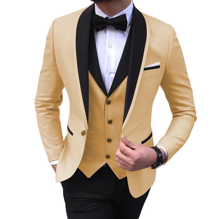 2024 Wholesale Classic Men Suits Slim Fit Groom Tuxudo Wedding Suit Best Man Formal 3 Pieces Set ( Blazer+Vest+Pants+Bow Tie )