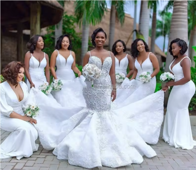 African Luxury Beaded Appliques Bridal Church Formal Bridal Gowns ivory white Lace Mermaid Wedding Dresses