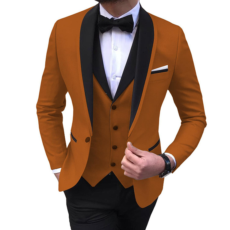 2024 Wholesale Classic Men Suits Slim Fit Groom Tuxudo Wedding Suit Best Man Formal 3 Pieces Set ( Blazer+Vest+Pants+Bow Tie )