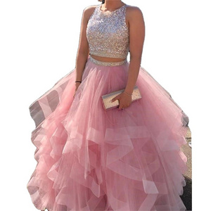 Glitter Two Pieces Ball Gown Quinceanera Dress O-Neck Beaded Open Back Pageant Gowns Organza Sweet Prom Short Party Dress