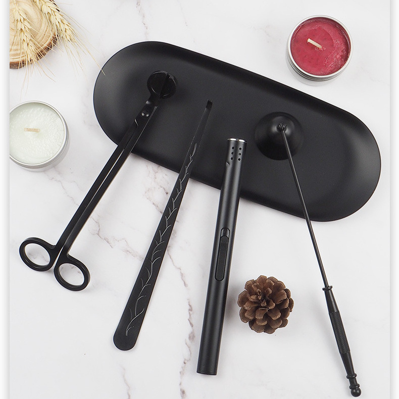 Wholesale Factory Direct 3 in 1 Candle Wick Trimmer Dipper Candle Snuffer with Tray Candle Accessories Scissors Set