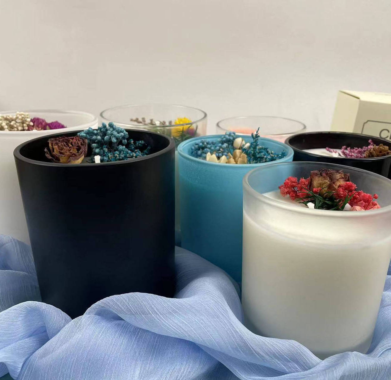 Custom Dry Flower Floral Decoration Home Soy Wax Glass Jar 10oz Luxury Scented Candles