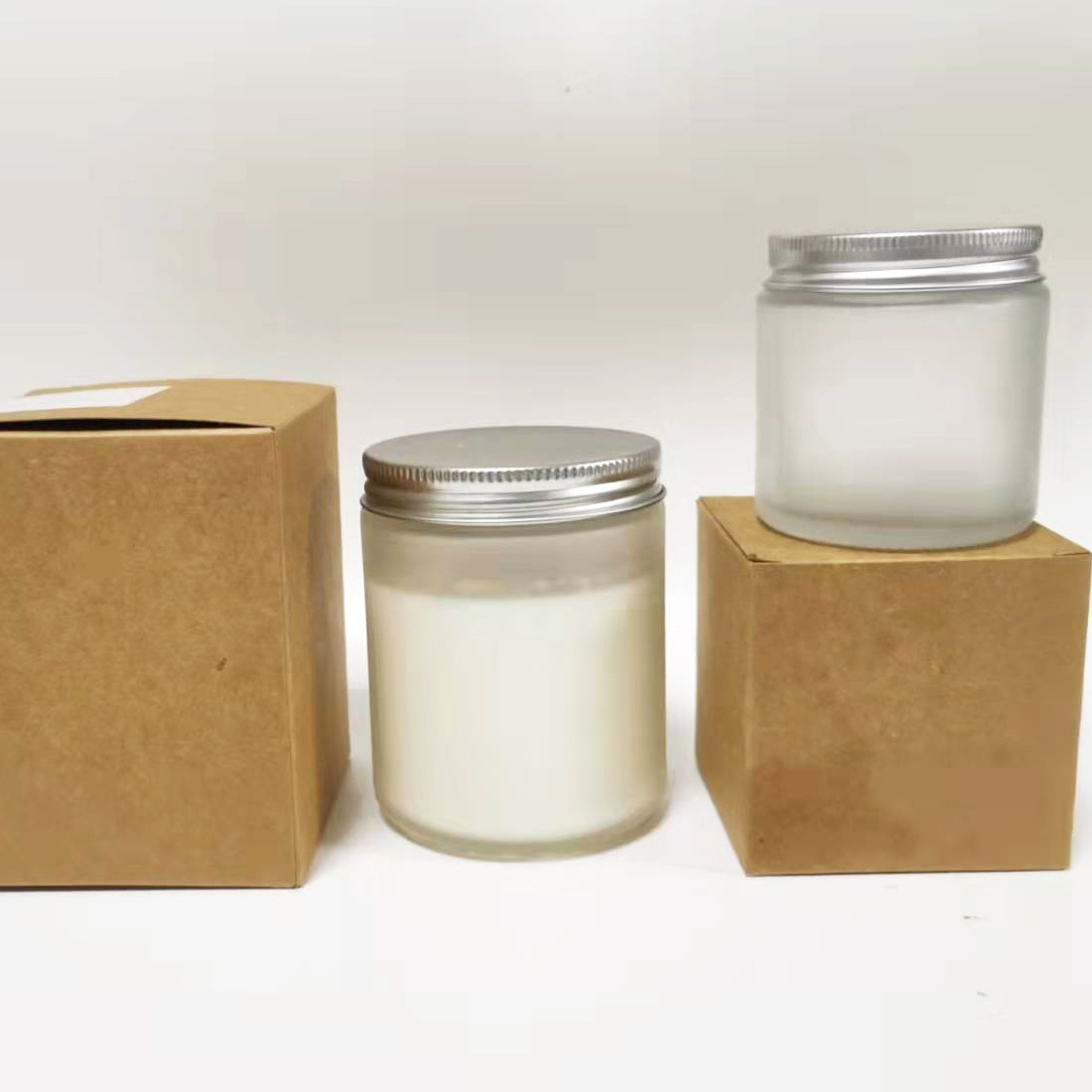 4oz 8oz  matte black/Green/Clear/Amber customer label empty glass candle jars with metal lids