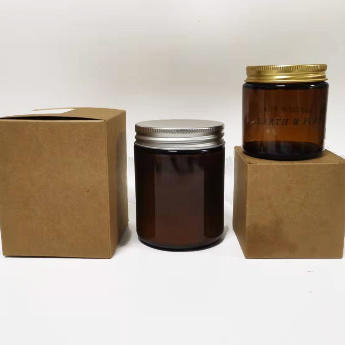 4oz 8oz  matte black/Green/Clear/Amber customer label empty glass candle jars with metal lids