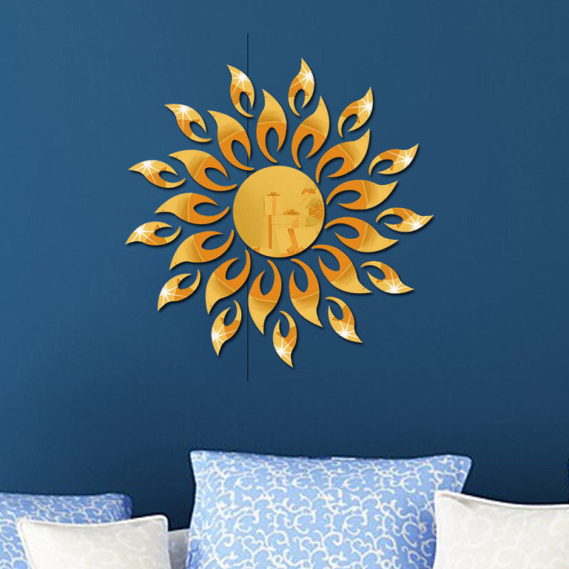 Made In China 50*50*50CM Sunflower Shape 3d Stereo Mirror  Bedroom Decoration Wall Stickers