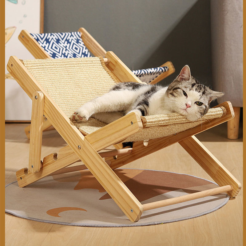 Wooden Cat Scratcher Board Cat Sleeping Bed Canvas Sisal-Covered Adjustable Grind Claw Resistant Kitten ToyCat Bed Hammock